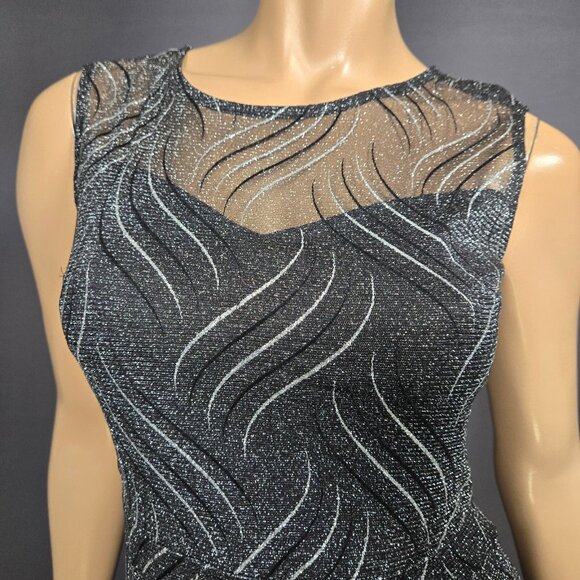 Y2K Black Silver Glitter Maxi Dress Size S Prom Party Sleeveless Stretch Mermaid - Picture 2 of 8